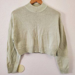 Light pale green cropped mock neck knit sweater